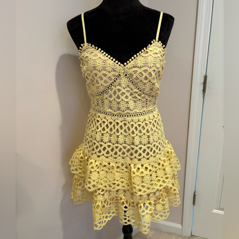 Lace Crochet Mini Dress in Pale Yellow